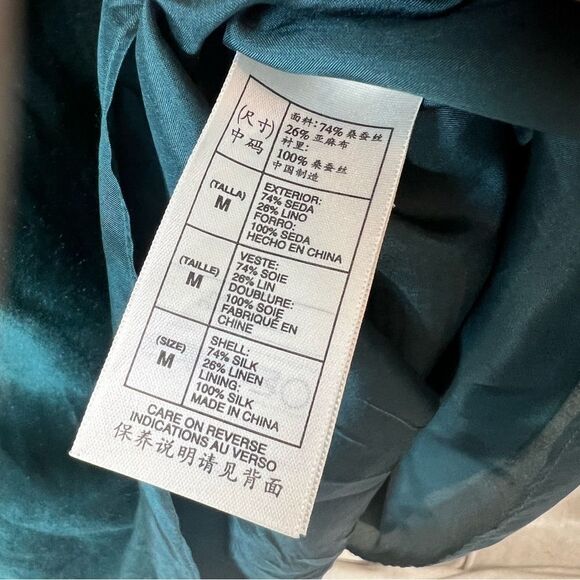 Max Studio Emerald Silk/Linen Blend Dress with Pom Pom Detail - Picture 6 of 12